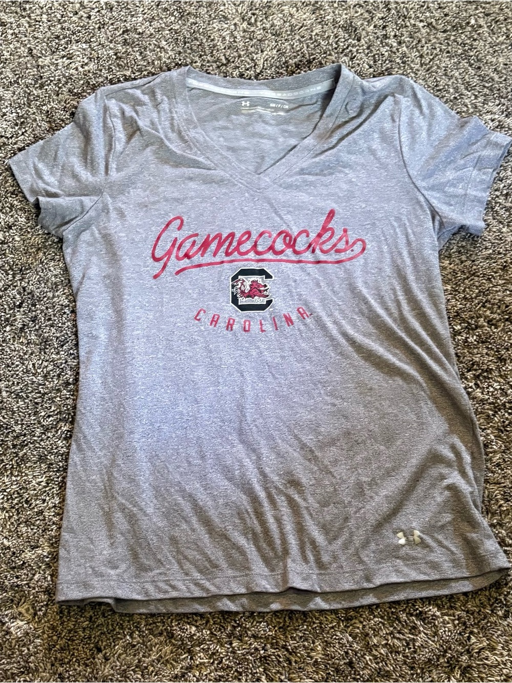 Under Armour Gray & Red Gamecocks V-Neck Women's Tee